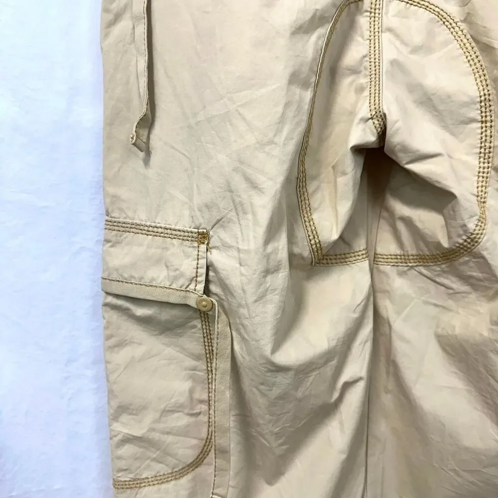 GRANE 2000s Y2K Tan Capri Overalls Cargo Baggy Juniors‎ 7 Pockets Indie Utility